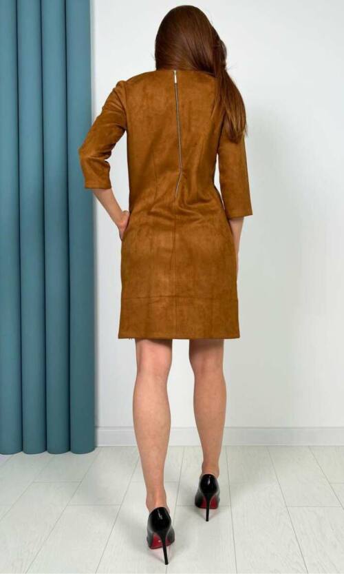 Повсякденне плаття замша гіпюр 7214 Коричневе