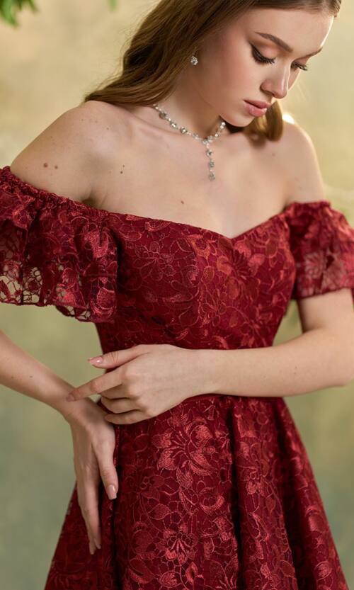 Коктейльна сукня "Гіпюр Лілія" 25009 Бордова