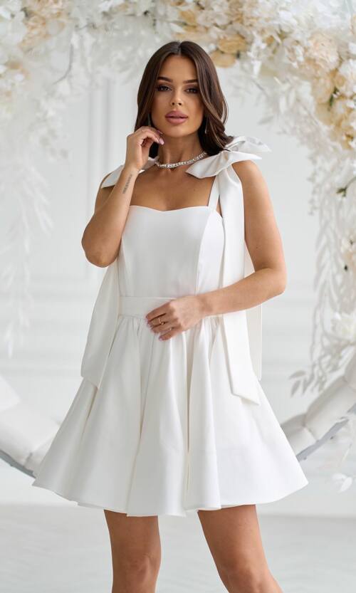Коктейльна Сукня Банти Атлас 25028 Молочна