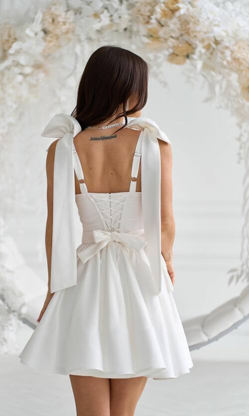 Коктейльна Сукня Банти Атлас 25028 Молочна