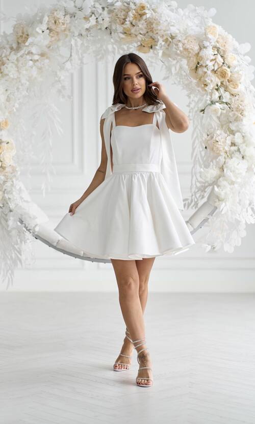 Коктейльна Сукня Банти Атлас 25028 Молочна