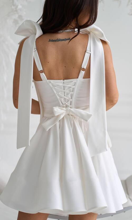 Коктейльна Сукня Банти Атлас 25028 Молочна