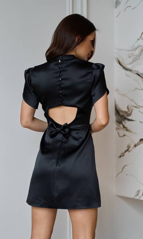 Коктейльна Сукня Міні Атласна з Гудзиками 25025 Чорна
