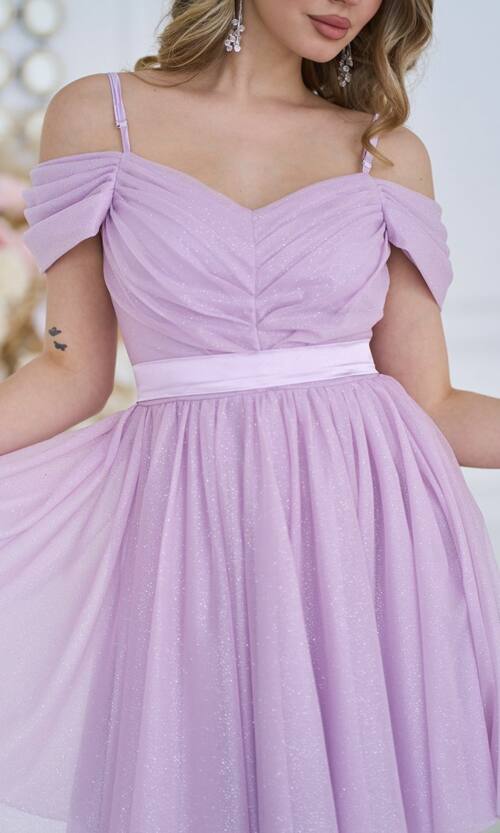 Коктейльна Сукня Шифон Блиск Міні 25029 Лавандова