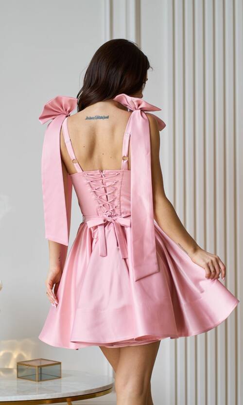 Коктейльна Сукня Банти Атлас 25028 Рожева
