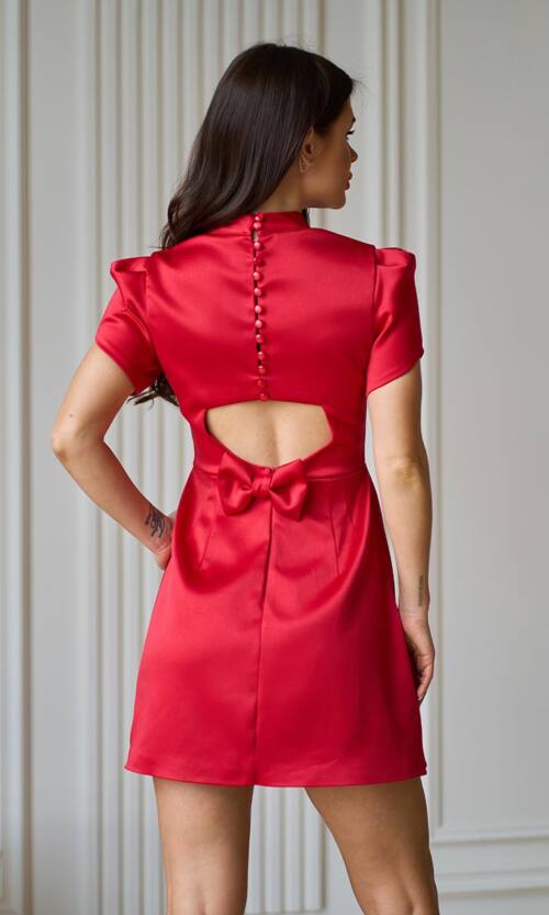 Коктейльна Сукня Міні Атласна з Гудзиками 25025 Червона