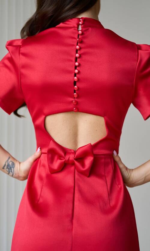 Коктейльна Сукня Міні Атласна з Гудзиками 25025 Червона