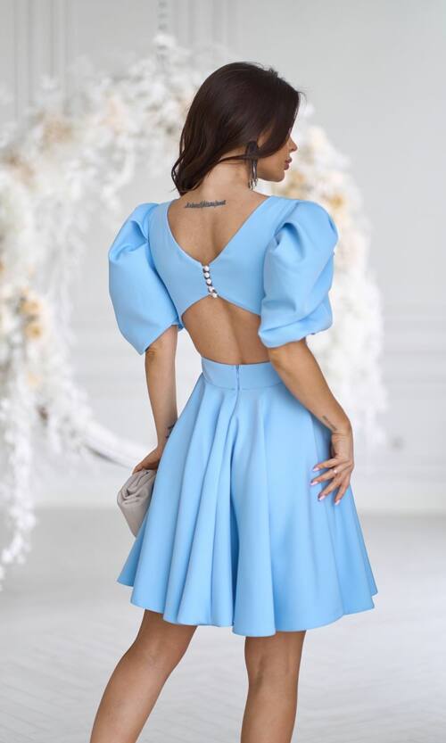 Коктейльна Сукня з Відкритою Спиною 25022 Блакитна