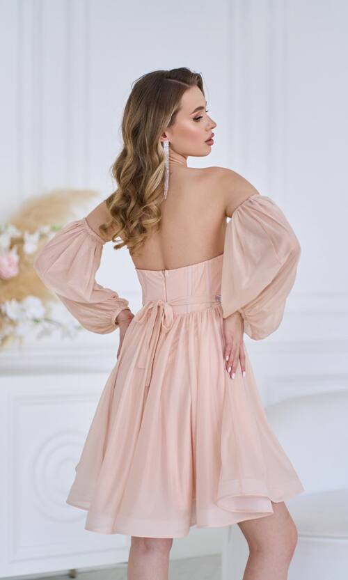 Коктейльна Сукня Перламутровий Шифон 24003 Персикова