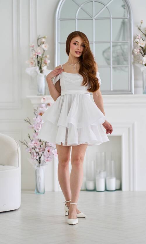 Коктейльна Сукня Шифон Сяйво Міні 25030 Молочна