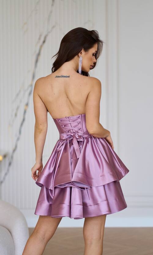 Коктейльна Сукня Корсет Подвійна Спідниця 25012 Фрезова