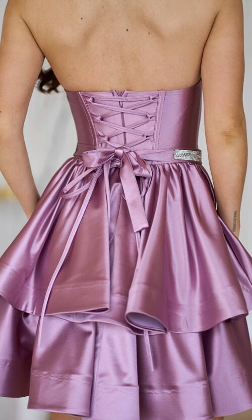 Коктейльна Сукня Корсет Подвійна Спідниця 25012 Фрезова