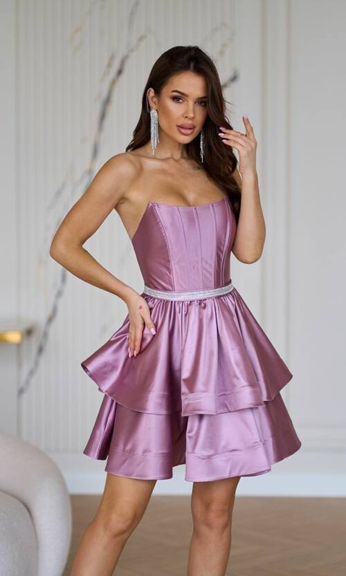 Коктейльна Сукня Корсет Подвійна Спідниця 25012 Фрезова