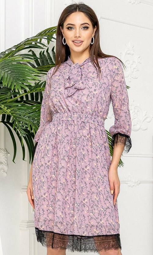 Літня Сукня Шифон Мереживо 21025 Рожева