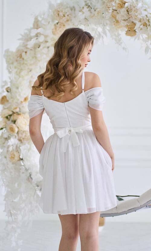 Коктейльное Платье Шифон Блеск Мини 25029 Молочное