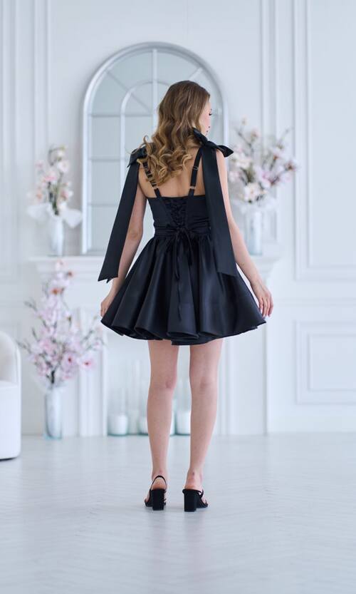 Коктейльное Платье Банты Атлас 25028 Черное