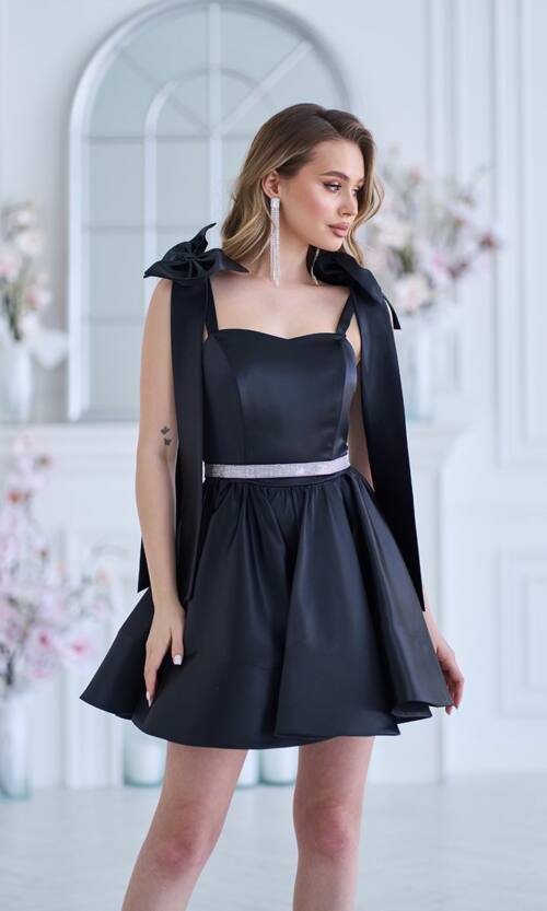 Коктейльное Платье Банты Атлас 25028 Черное
