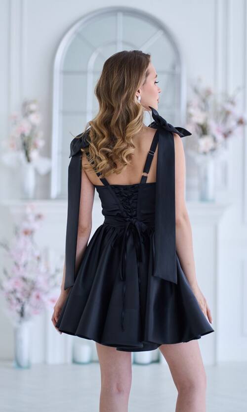 Коктейльное Платье Банты Атлас 25028 Черное