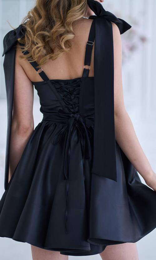 Коктейльное Платье Банты Атлас 25028 Черное