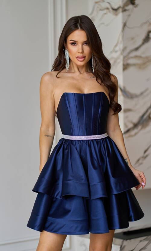 Коктейльна Сукня Корсет Подвійна Спідниця 25012 Синя