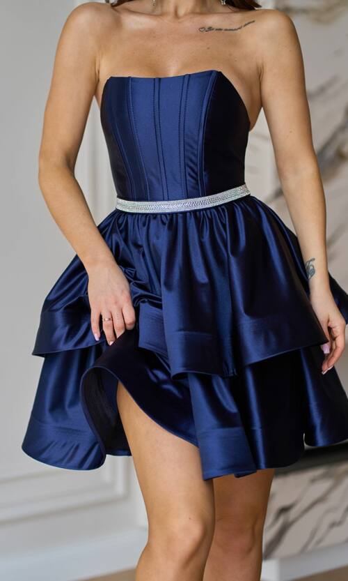 Коктейльна Сукня Корсет Подвійна Спідниця 25012 Синя