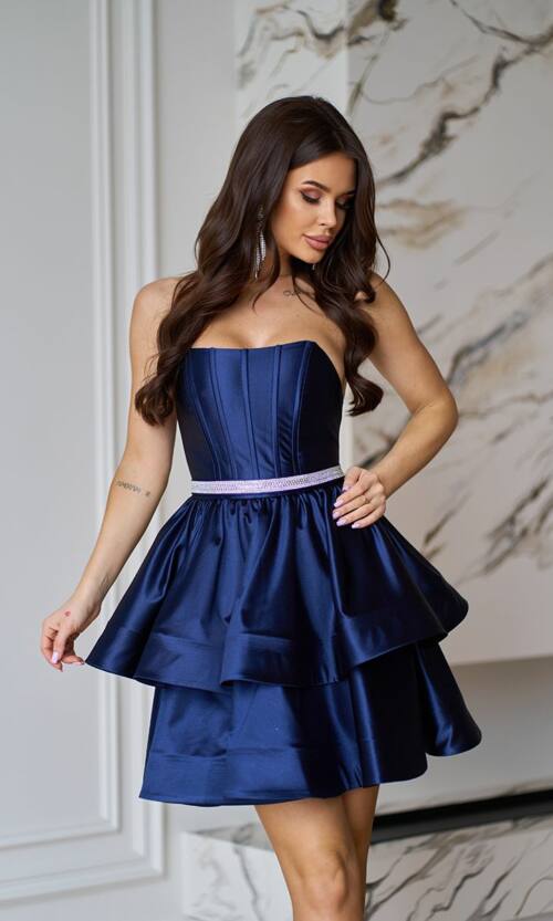Коктейльна Сукня Корсет Подвійна Спідниця 25012 Синя
