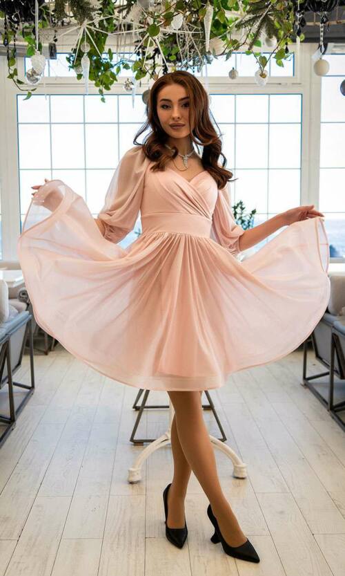 Коктейльна Сукня Шифон Запах 23009 Персикова