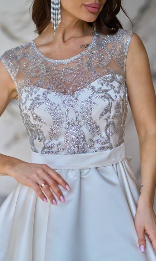 Коктейльна Сукня Міні Гліттер Два Волана 25019 Молочна