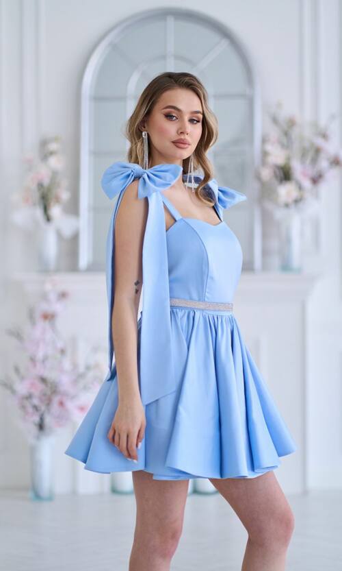 Коктейльна Сукня Банти Атлас 25028 Блакитна