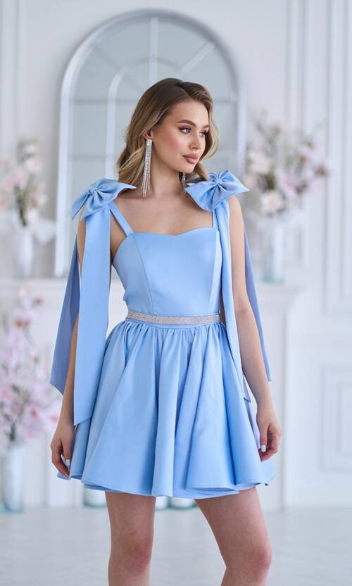 Коктейльна Сукня Банти Атлас 25028 Блакитна