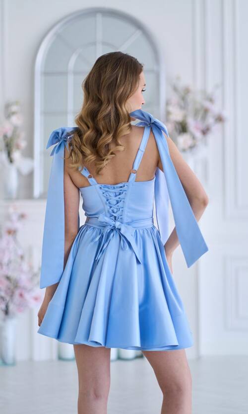 Коктейльное Платье Банты Атлас 25028 Голубой