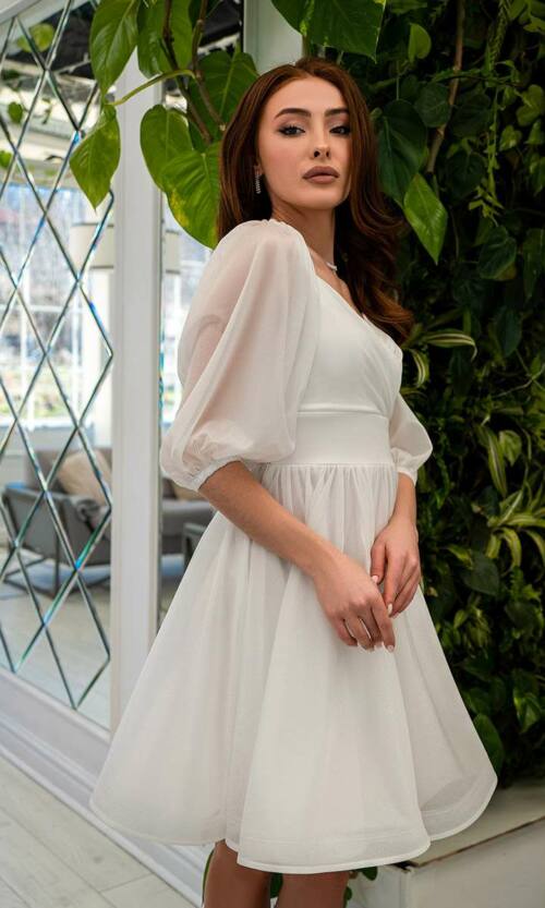 Коктейльна Сукня Шифон Запах 23009 Молочна