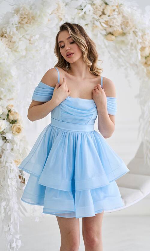 Коктейльна Сукня Шифон Сяйво Міні 25030 Блакитна