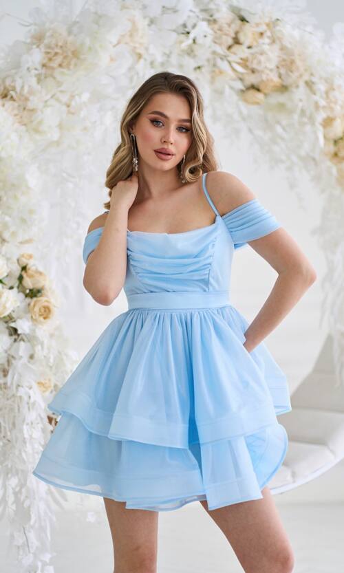 Коктейльна Сукня Шифон Сяйво Міні 25030 Блакитна