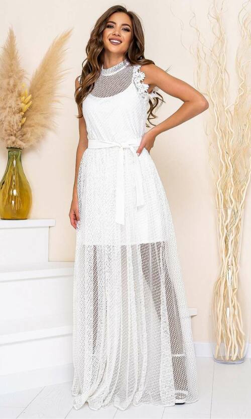 Коктейльна сукня велика сітка 21089 Молочна