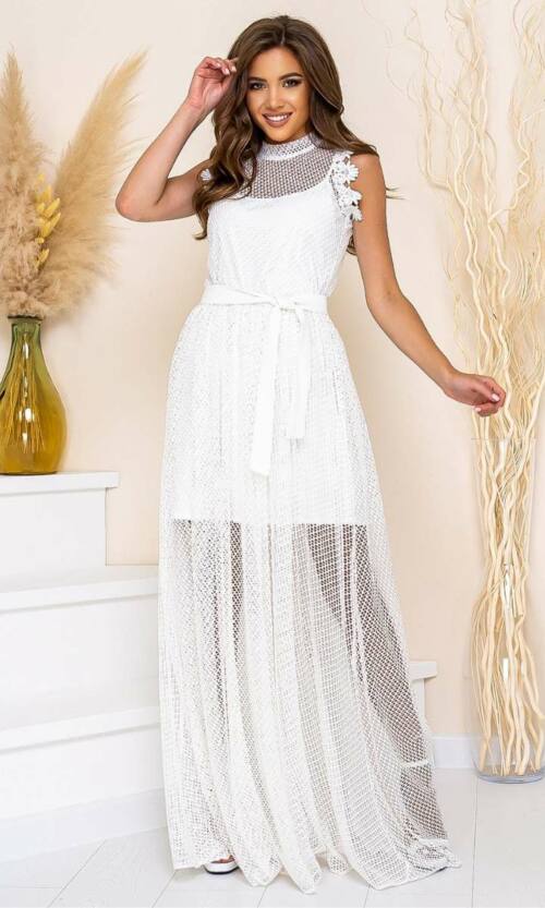 Коктейльна сукня велика сітка 21089 Молочна