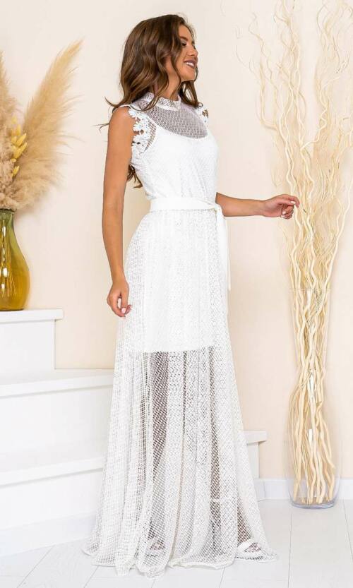 Коктейльна сукня велика сітка 21089 Молочна