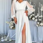 Вечірня Сукня Шифон Стрази 23058 Молочна