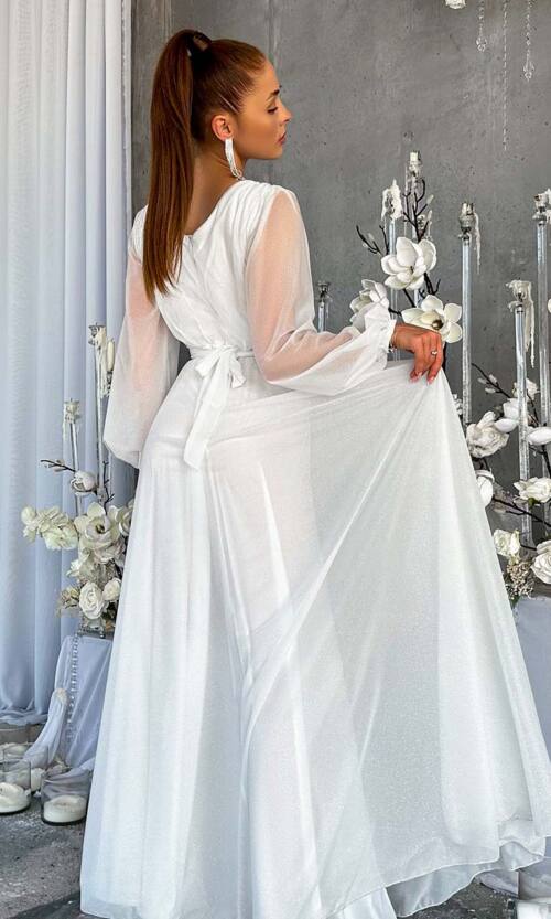 Вечірня Сукня Шифон Стрази 23058 Молочна