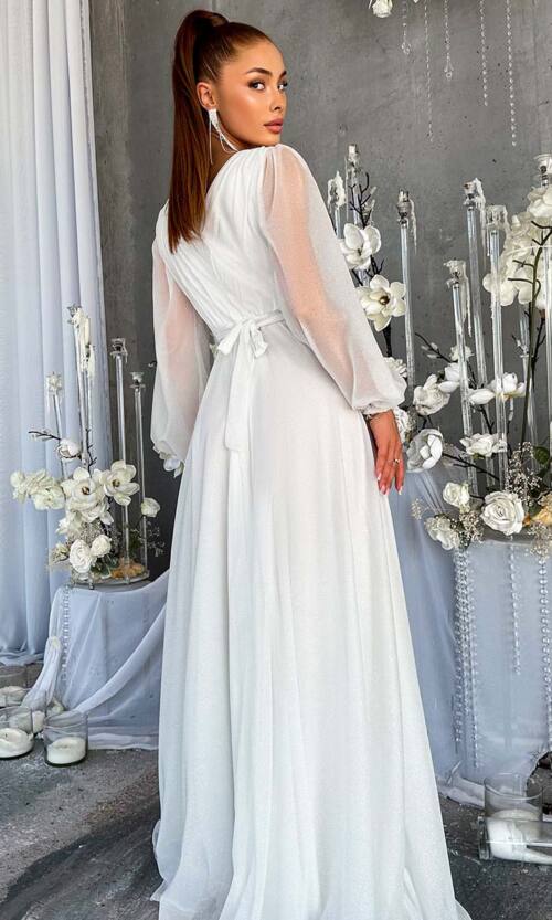 Вечірня Сукня Шифон Стрази 23058 Молочна