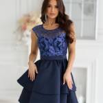 Коктейльна Сукня Міні Гліттер Два Волана 25019 Синя