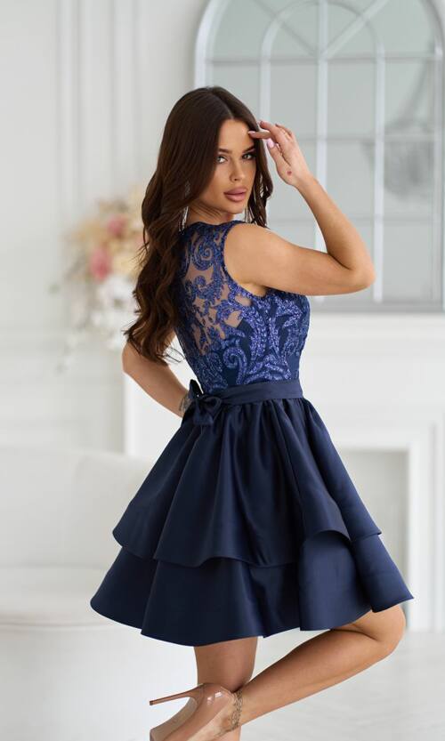 Коктейльное Платье Мини Глиттер Два Волана 25019 Синее