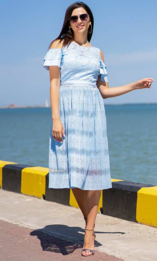 Літня сукня гіпюр гофре 9104 Блакитна