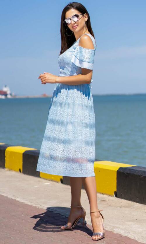 Літня сукня гіпюр гофре 9104 Блакитна