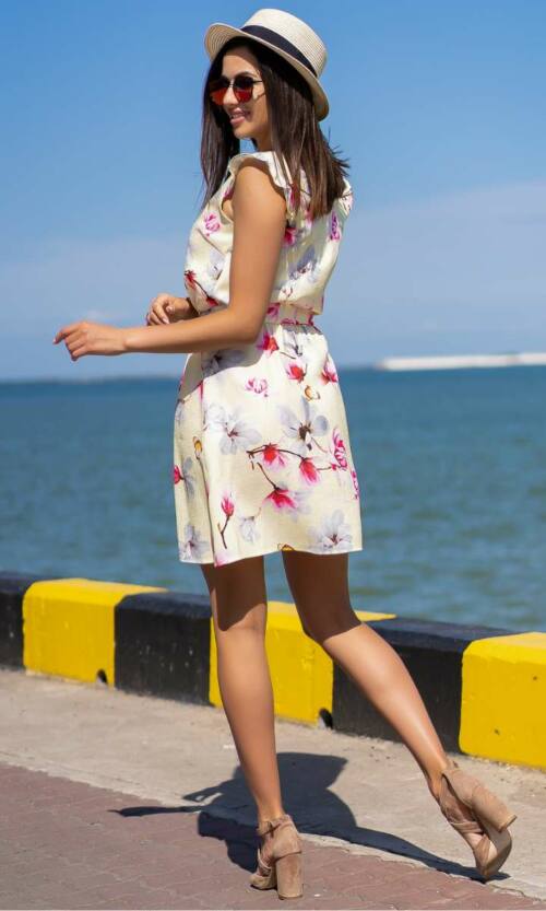 Літня сукня льон квіти 9100 Жовта