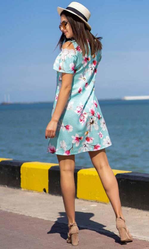 Літня сукня льон мереживо 9116 Бірюза