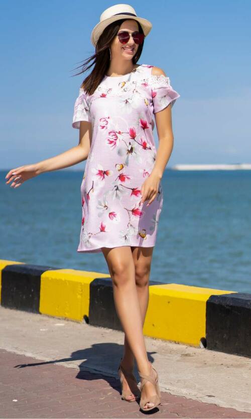 Літня сукня льон мереживо 9116 Бузкова