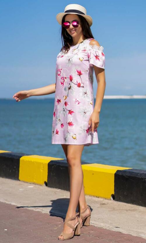 Літня сукня льон мереживо 9116 Бузкова