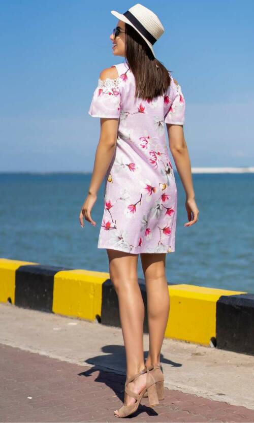 Літня сукня льон мереживо 9116 Бузкова