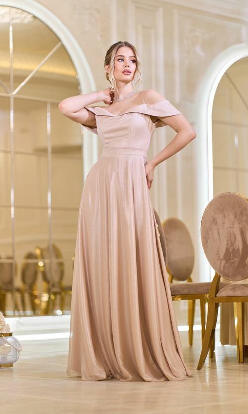 Вечірня сукня Шифон Блиск Максі 25038 Бежева